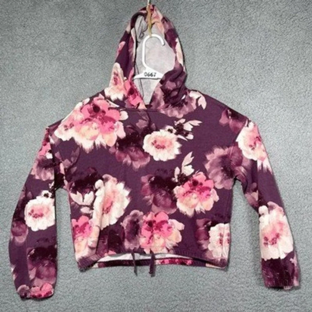 Old Navy Floral Hoodie‎ Kids Large Purple Pink Pullover Sweatshirt